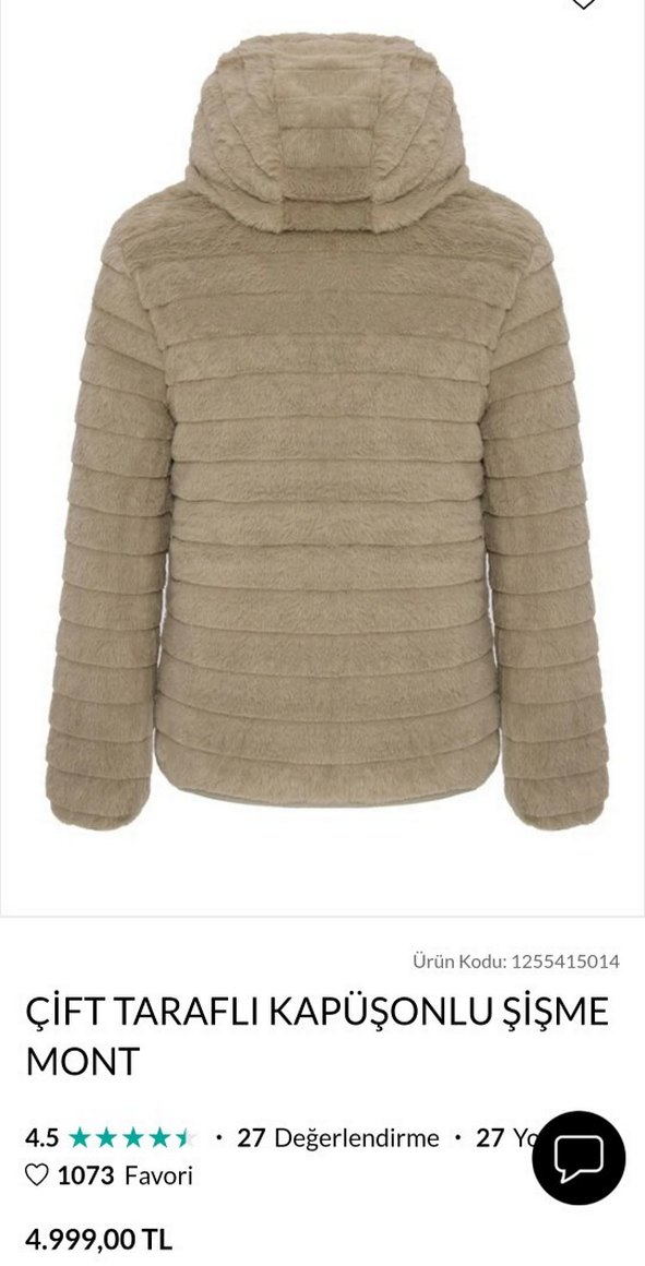 Çift Taraflı Kapüşonlu Bej Şişme Mont - Görsel 3