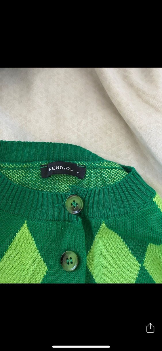 Düğmeli Yeşil Kareli Kadın Kazak - Görsel 2