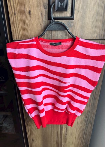 Kırmızı Pembe Zebra Desenli Kolsuz triko crop