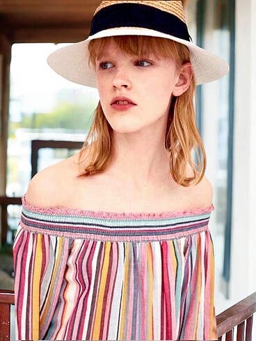 l Beden çeşitli Renk ZARA ÇİZGİLİ MADONNA YAKA ETNİK BLUZ