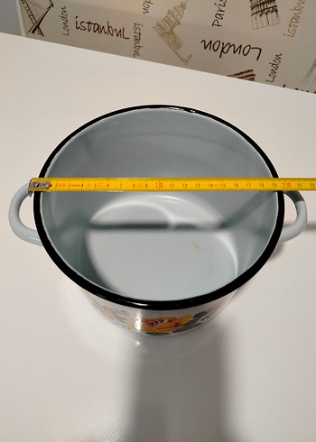 Çiçek Desenli Açık Mavi Vintage Emaye Tencere - Görsel 4