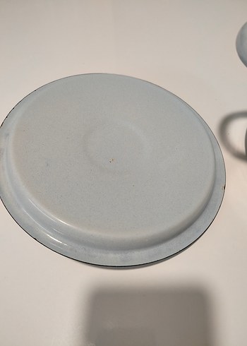 Çiçek Desenli Açık Mavi Vintage Emaye Tencere - Görsel 6