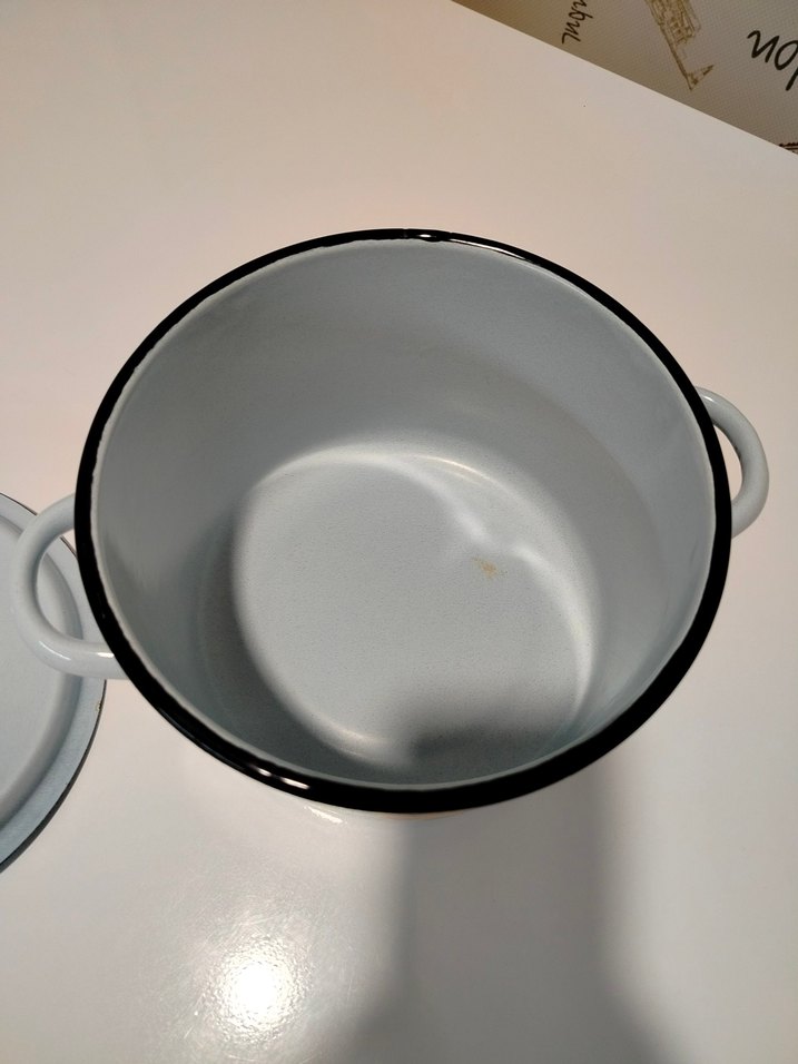 Çiçek Desenli Açık Mavi Vintage Emaye Tencere - Görsel 5