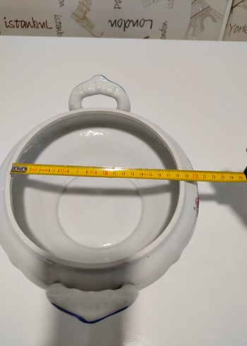 Beyaz Çiçek Desenli Vintage Porselen Çorba Sunum Tenceresi - Görsel 11