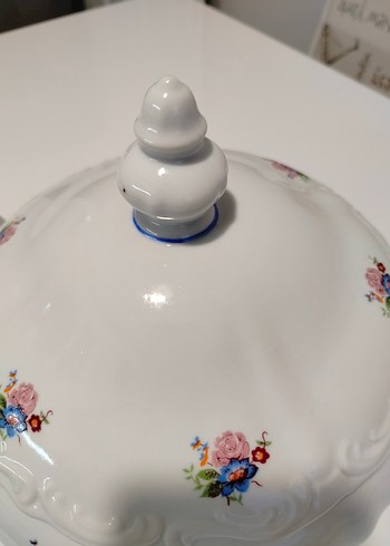 Beyaz Çiçek Desenli Vintage Porselen Çorba Sunum Tenceresi - Görsel 3