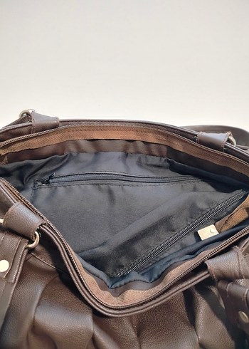 Kadın Kahverengi Pliseli Deri Çanta - Görsel 6