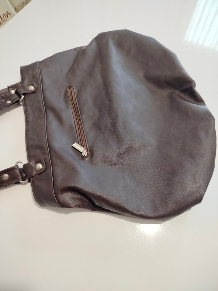 Kadın Kahverengi Pliseli Deri Çanta - Görsel 5