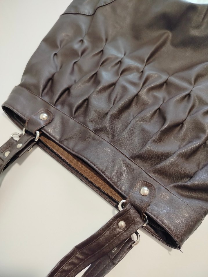 Kadın Kahverengi Pliseli Deri Çanta - Görsel 4