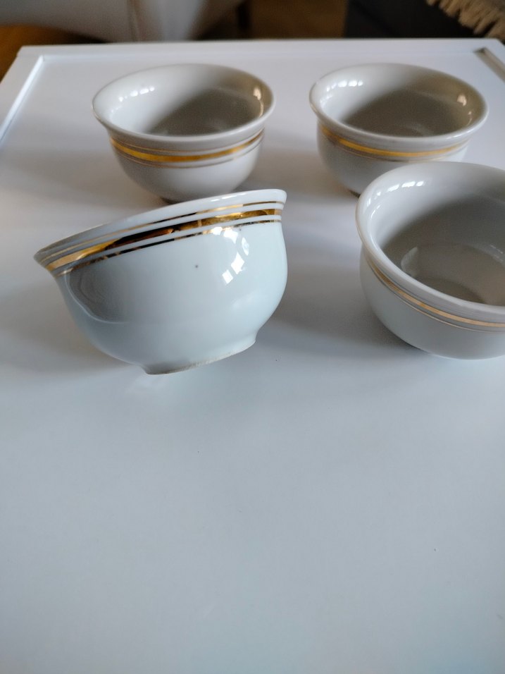 Gold Çizgili Beyaz Seramik vintage 4 Adet Bardak Seti - Görsel 3