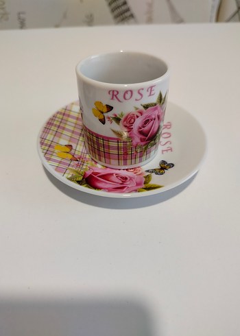 Pembe Gül Desenli Vintage 2'li Fincan ve Tabak Seti - Görsel 3