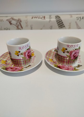 Pembe Gül Desenli Vintage 2'li Fincan ve Tabak Seti - Görsel 4