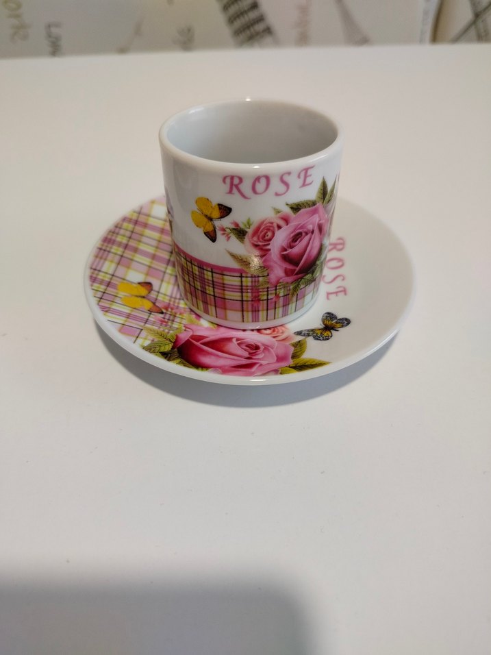 Pembe Gül Desenli Vintage 2'li Fincan ve Tabak Seti - Görsel 3