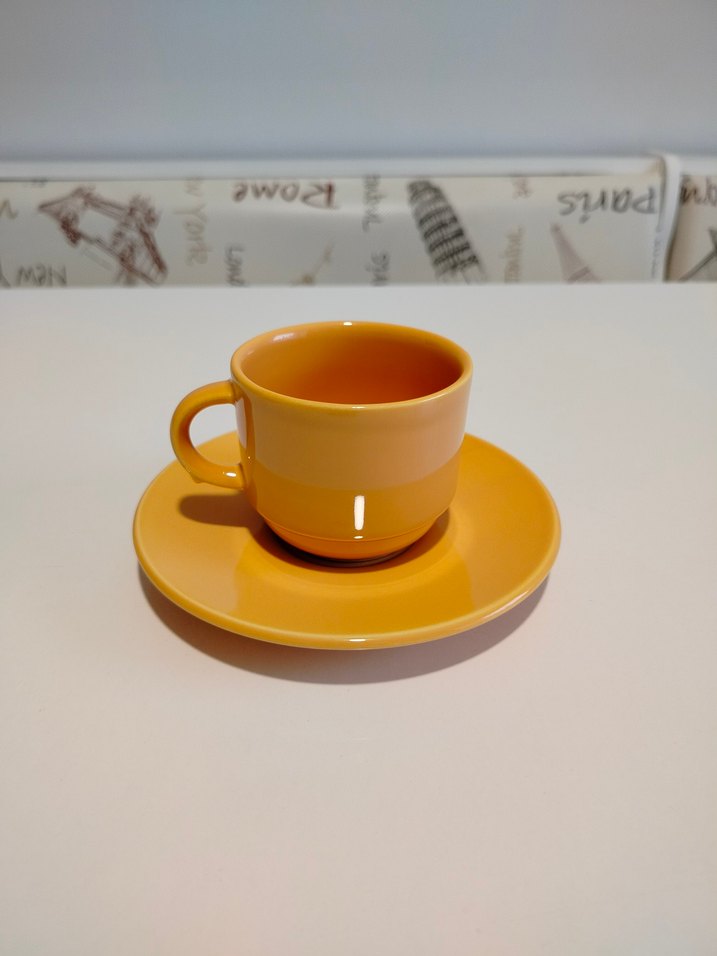 Renkli Vintage Seramik Büyük Boy Fincan ve Tabak Seti 4'lü - Görsel 3