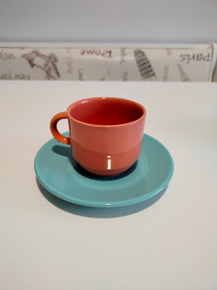 Renkli Vintage Seramik Büyük Boy Fincan ve Tabak Seti 4'lü - Görsel 5