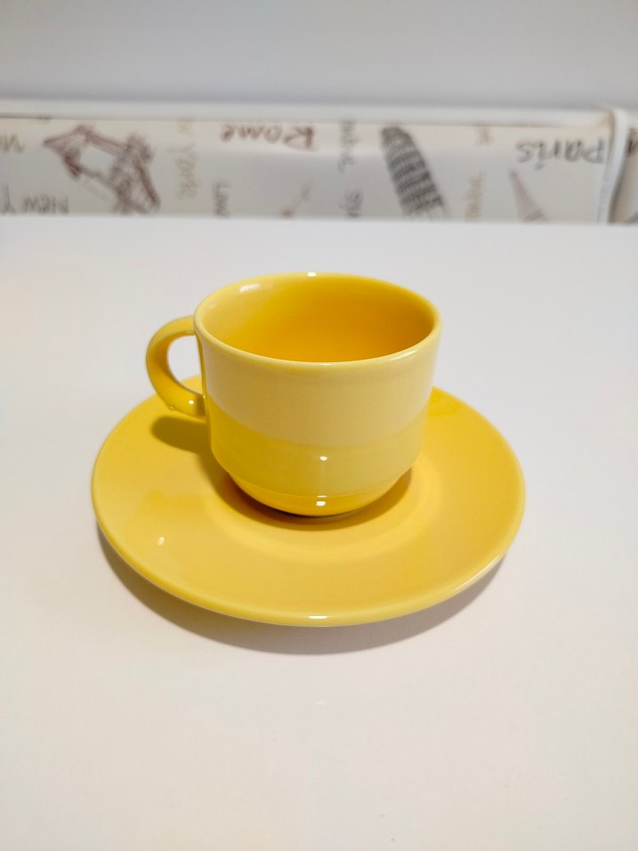 Renkli Vintage Seramik Büyük Boy Fincan ve Tabak Seti 4'lü - Görsel 2