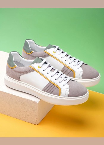 Şişme Tabanlı Erkek Beyaz Spor Ayakkabı iç dış deri - Görsel 11