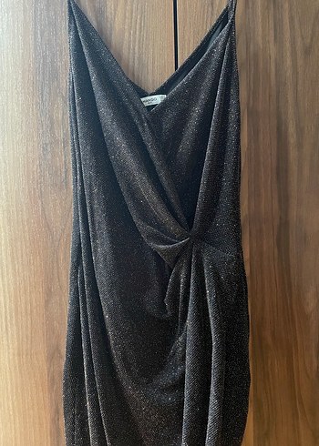 Mango suit Siyah Drapeli V Yaka Midi Abiye Elbise - Görsel 3