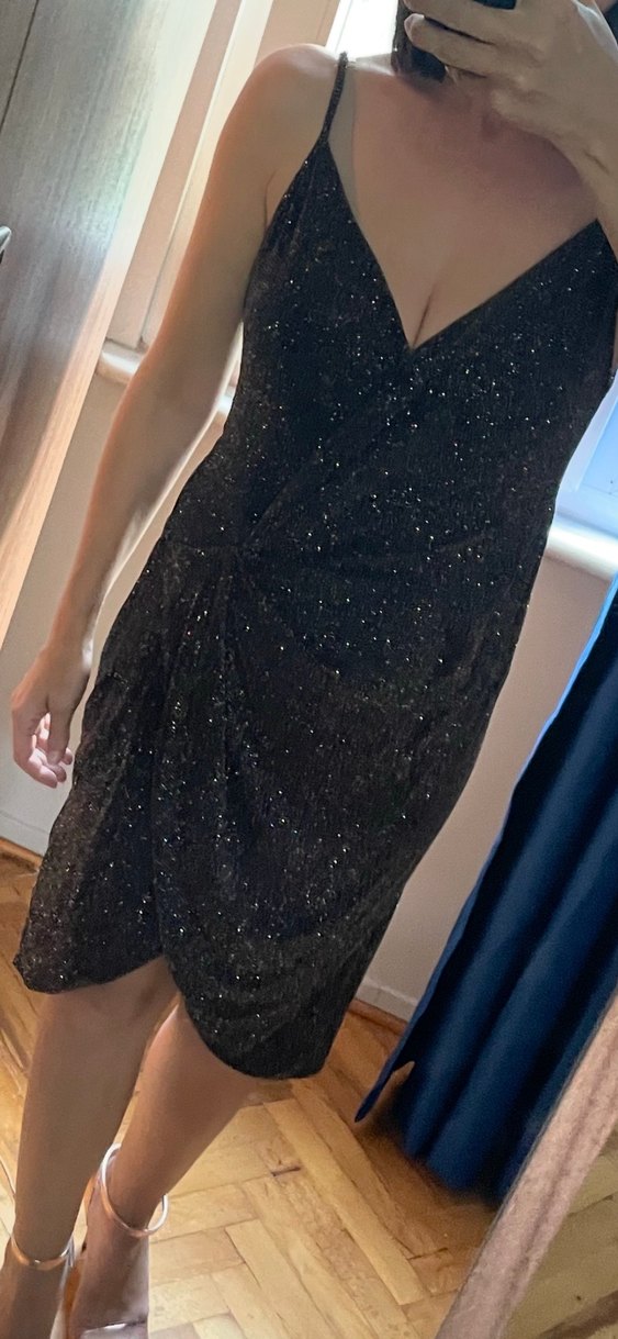 Mango suit Siyah Drapeli V Yaka Midi Abiye Elbise - Görsel 2