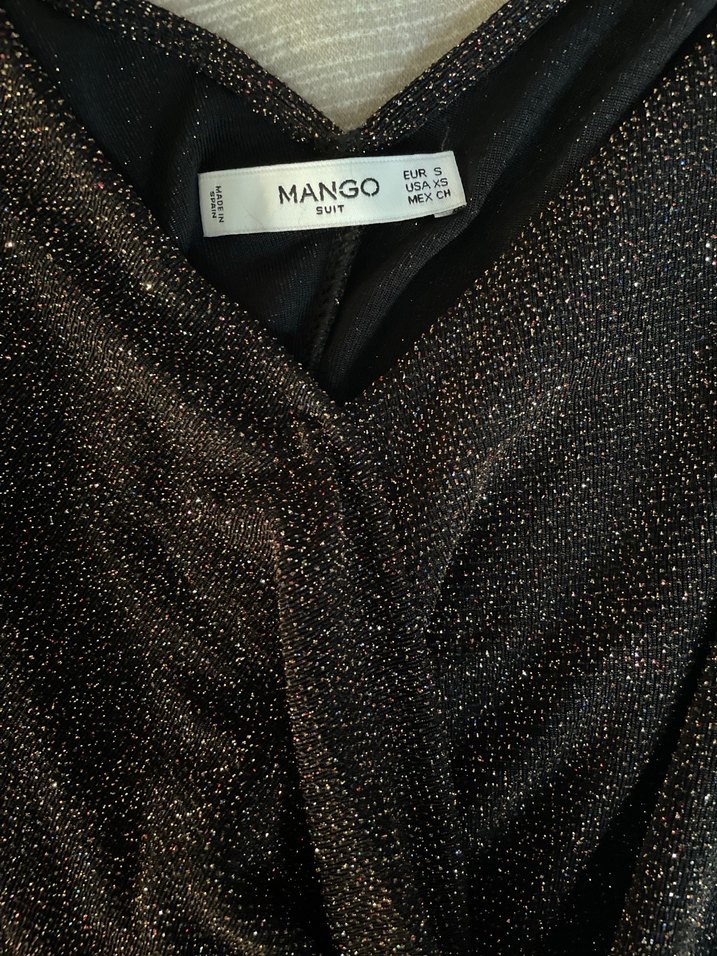 Mango suit Siyah Drapeli V Yaka Midi Abiye Elbise - Görsel 5