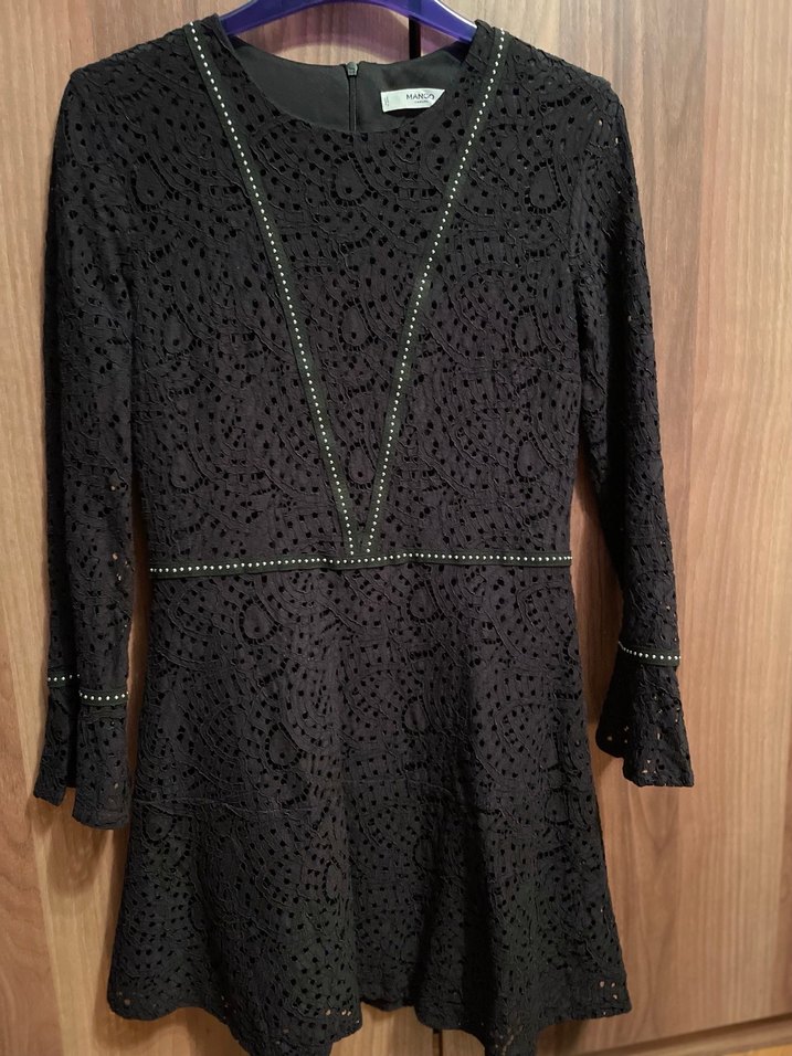 Siyah Dantelli Midi Elbise - Görsel 4