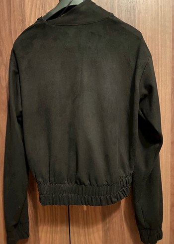 Siyah süet ceket dökümlü yaka çapraz fermuarlı - Görsel 8