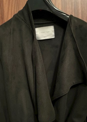 Siyah süet ceket dökümlü yaka çapraz fermuarlı - Görsel 6