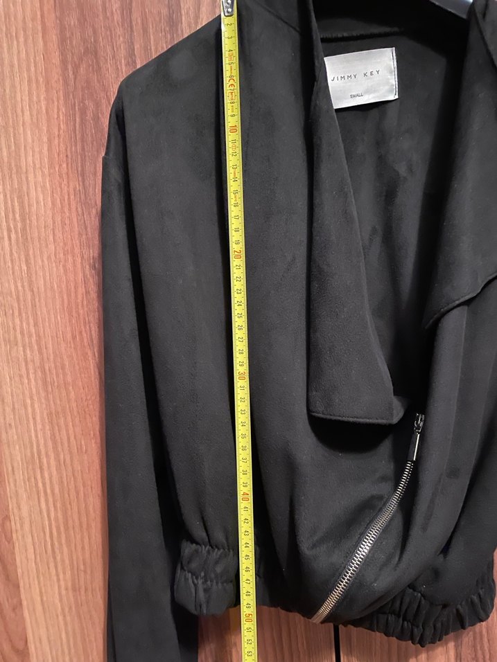 Siyah süet ceket dökümlü yaka çapraz fermuarlı - Görsel 4