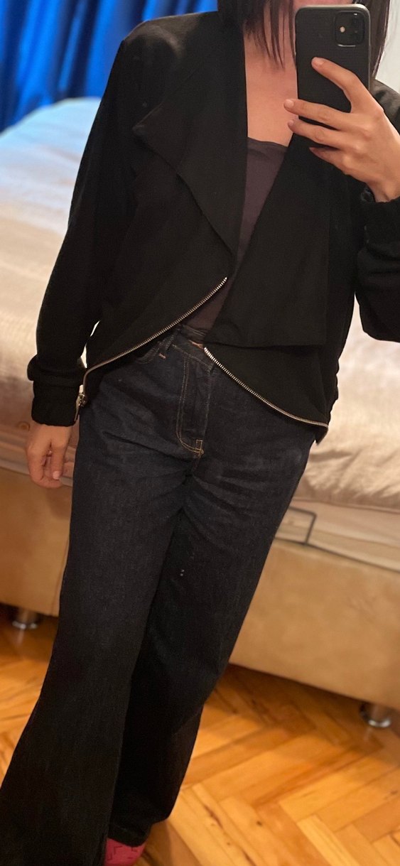 Siyah süet ceket dökümlü yaka çapraz fermuarlı - Görsel 3