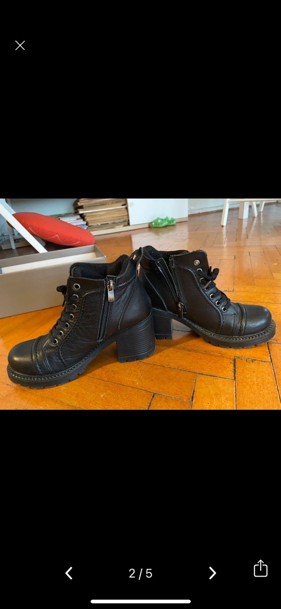 Siyah Deri Topuklu Bağcıklı Kadın Bot - Görsel 2