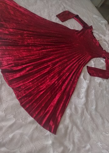 Bordo Pilili Uzun Kollu can elbise - Görsel 2