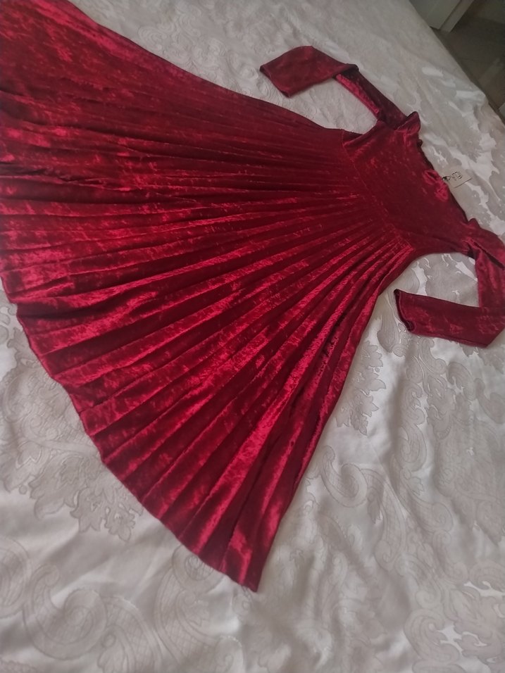 Bordo Pilili Uzun Kollu can elbise - Görsel 2