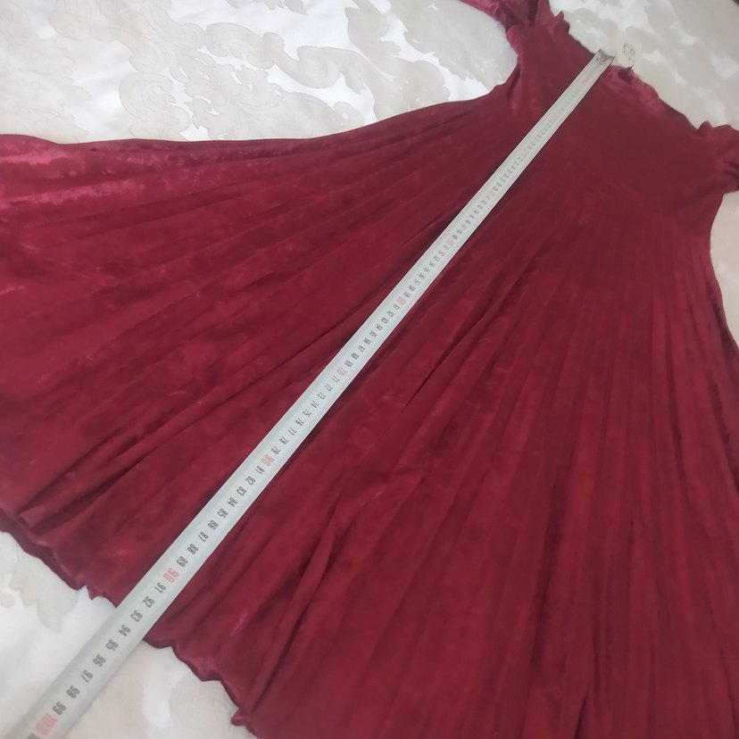 Bordo Pilili Uzun Kollu can elbise - Görsel 3