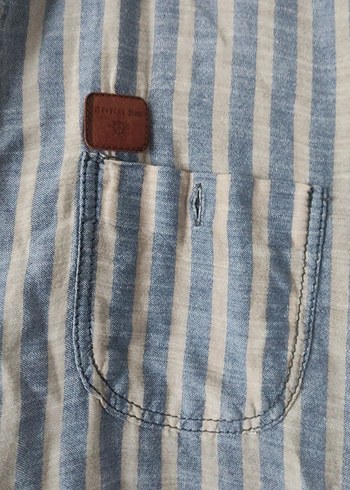 Uzun Kollu Çizgili Keten Erkek Gömlek - Görsel 3