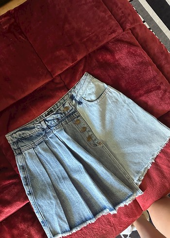 Düğmeli Mavi Denim Midi Etek