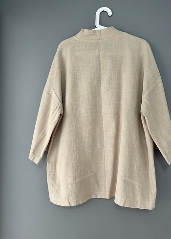 Diğer Bej Keten Midi Kimono Kadın