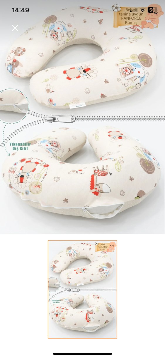 Baskılı Gri Beyaz Emzirme ve Hamile Yastığı - Görsel 3