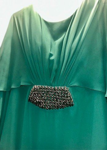 Yeşil Drapeli Uzun Abiye Elbise - Görsel 5