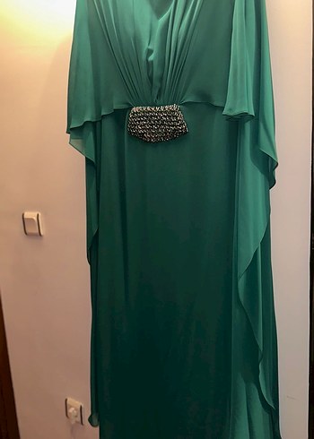Yeşil Drapeli Uzun Abiye Elbise - Görsel 3