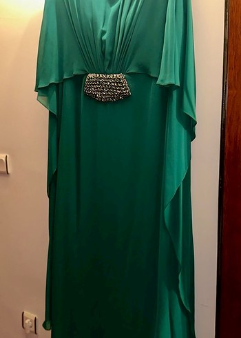 Yeşil Drapeli Uzun Abiye Elbise - Görsel 4