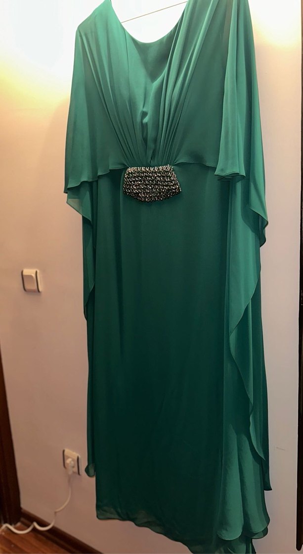 Yeşil Drapeli Uzun Abiye Elbise - Görsel 3
