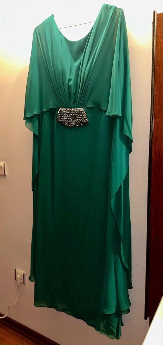 Yeşil Drapeli Uzun Abiye Elbise - Görsel 4