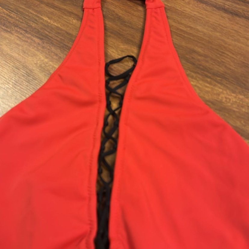 Kırmızı Kadın Uzun Mayo - Görsel 3