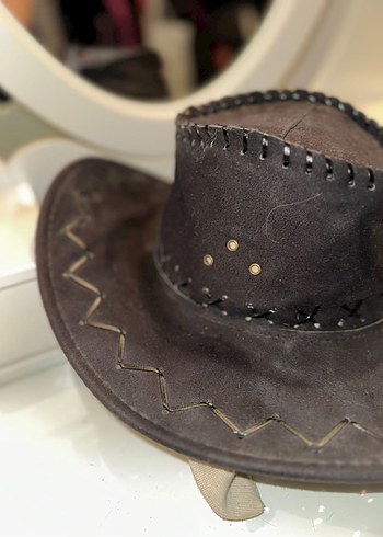 Kahverengi Süet Bohem kovboy Şapka - Görsel 4