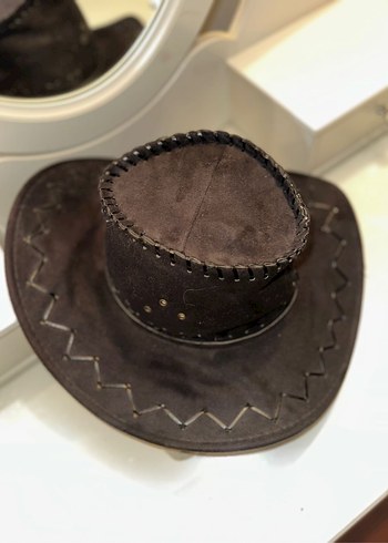 Kahverengi Süet Bohem kovboy Şapka - Görsel 6