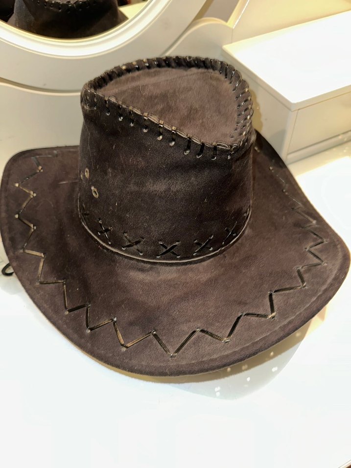 Kahverengi Süet Bohem kovboy Şapka - Görsel 3