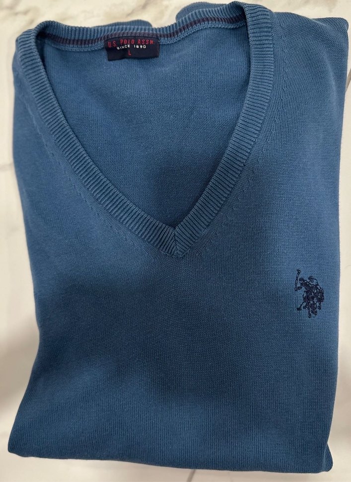 Erkek Lacivert V Yakalı Kısa Kollu Polo Tişört - Görsel 2