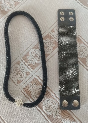 Rock Punk Elastik Bileklik ve kolye - Görsel 2