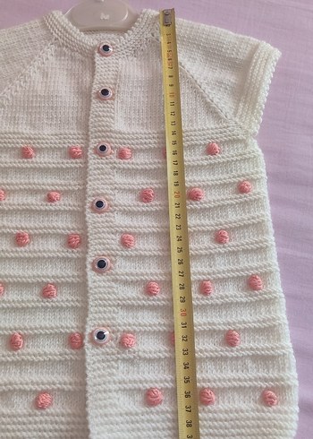 Beyaz Örgü Kız Çocuk Kolsuz yelek - Görsel 4