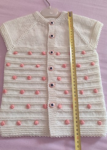 Beyaz Örgü Kız Çocuk Kolsuz yelek - Görsel 5