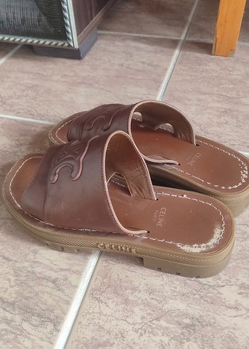 Kahverengi Deri Dolgu Topuklu Kadın Terlik - Görsel 4